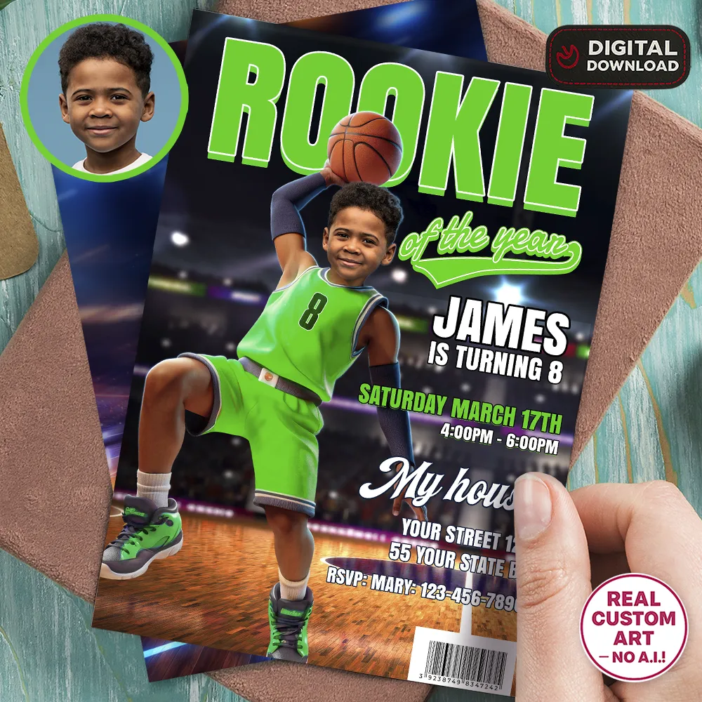Personalized Basketball Birthday Photo Invitation – Custom Rookie Of The Year Invitation – Delivered in 24h – Digital File 1 Personalized Basketball Birthday Photo Invitation – Custom Rookie Of The Year Invitation – Delivered in 24h – Digital File