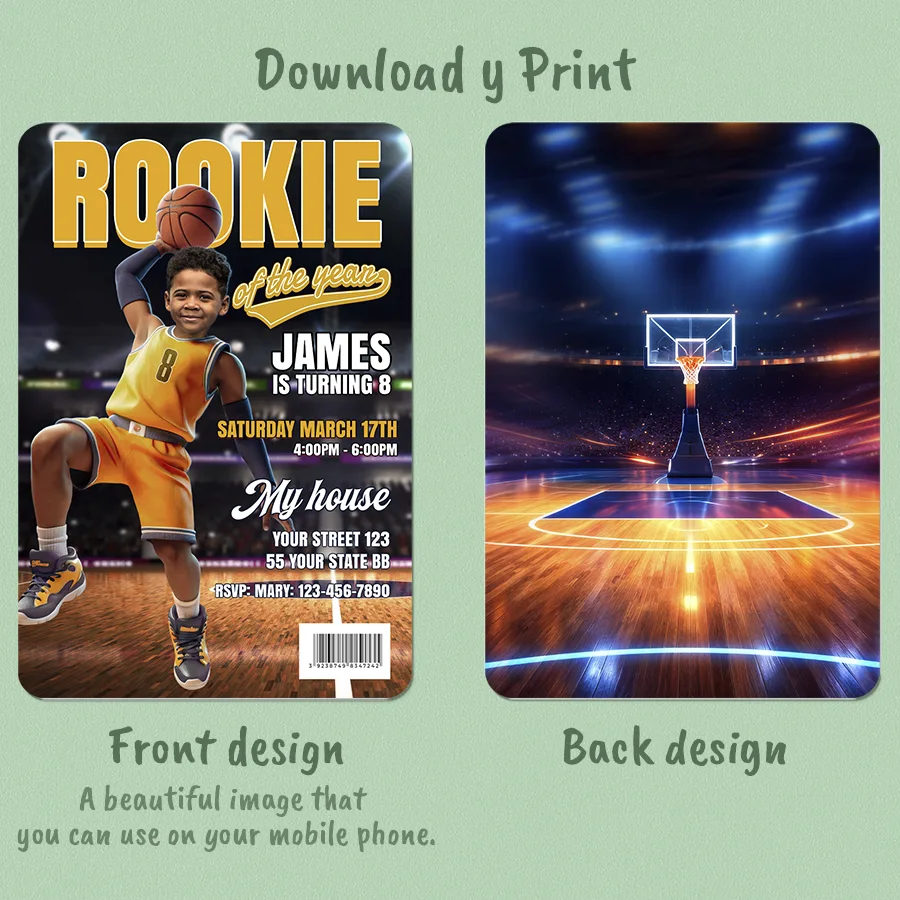 Custom Basketball Birthday Photo Invitation – Custom Rookie Of The Year Invitation – Delivered in 24h – Digital File 2 Custom Basketball Birthday Photo Invitation – Custom Rookie Of The Year Invitation – Delivered in 24h – Digital File