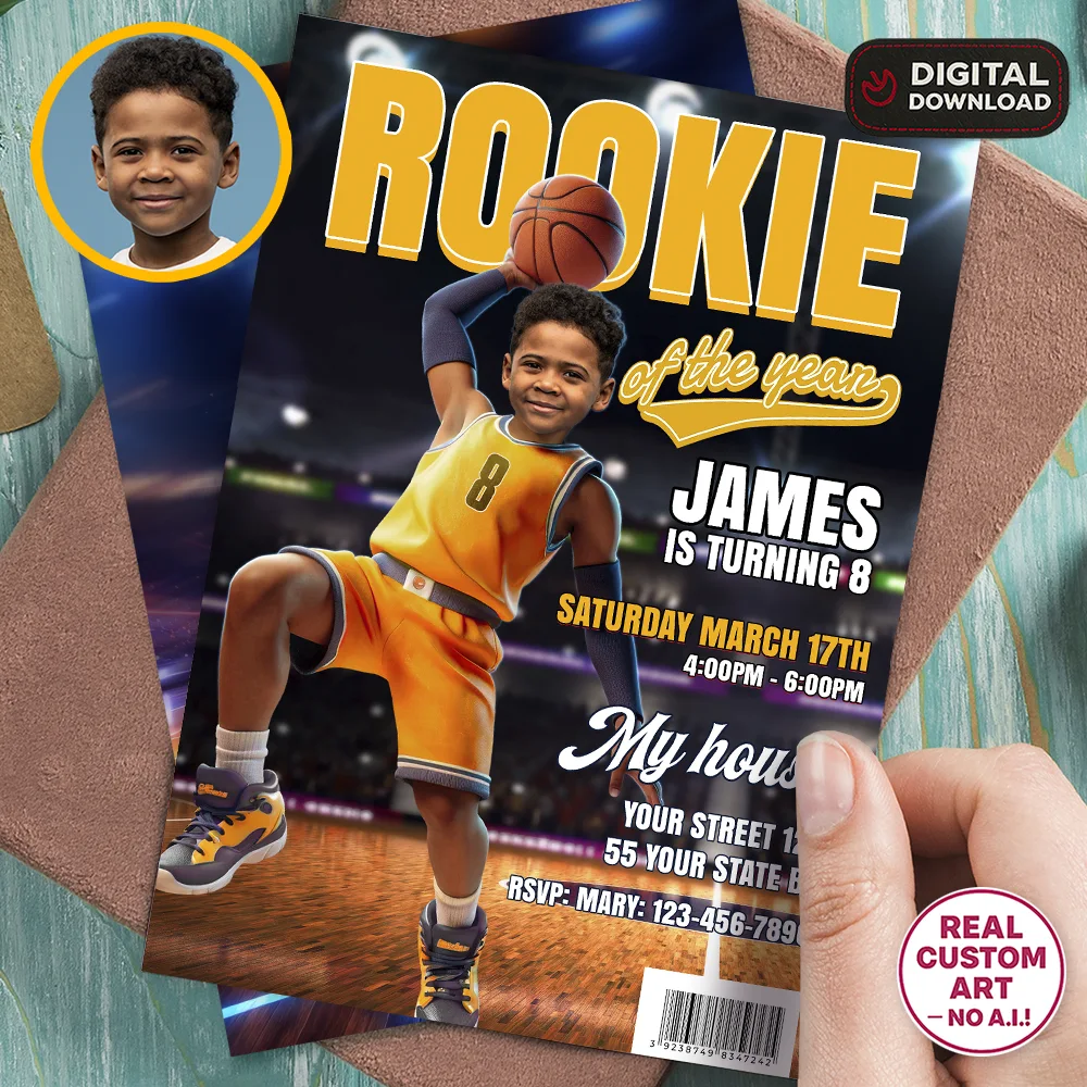 Custom Basketball Birthday Photo Invitation – Custom Rookie Of The Year Invitation – Delivered in 24h – Digital File 1 Custom Basketball Birthday Photo Invitation – Custom Rookie Of The Year Invitation – Delivered in 24h – Digital File