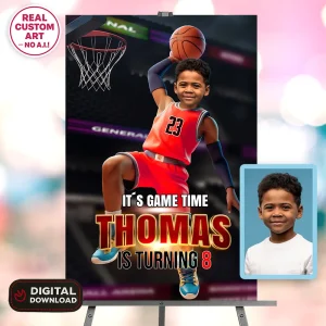 Custom Basketball Photo Welcome Sign – Personalized Basket Party Decor (24h Delivery) – Digital Download