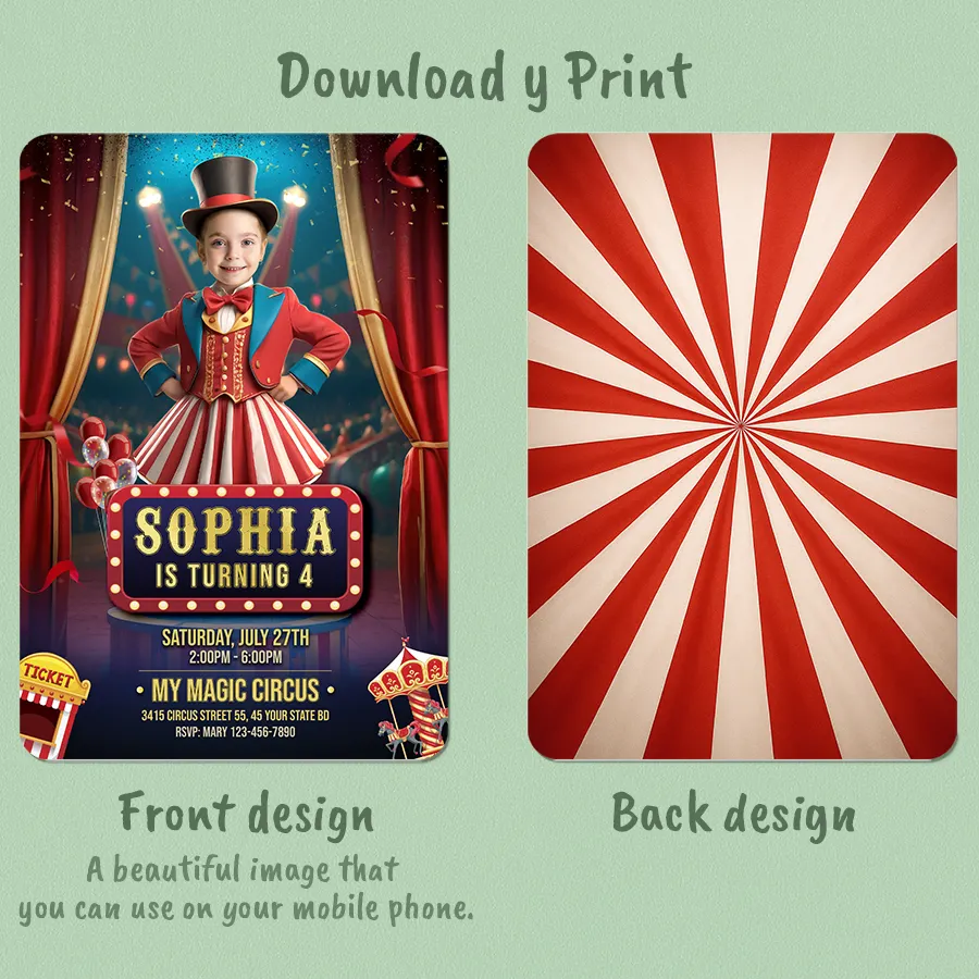 Personalized Circus Ringmaster Birthday Photo Invitation For Girls – Custom Carnival Party Design – Delivered in 24h – Digital File 2 Personalized Circus Ringmaster Birthday Photo Invitation For Girls – Custom Carnival Party Design – Delivered in 24h – Digital File - Image 2