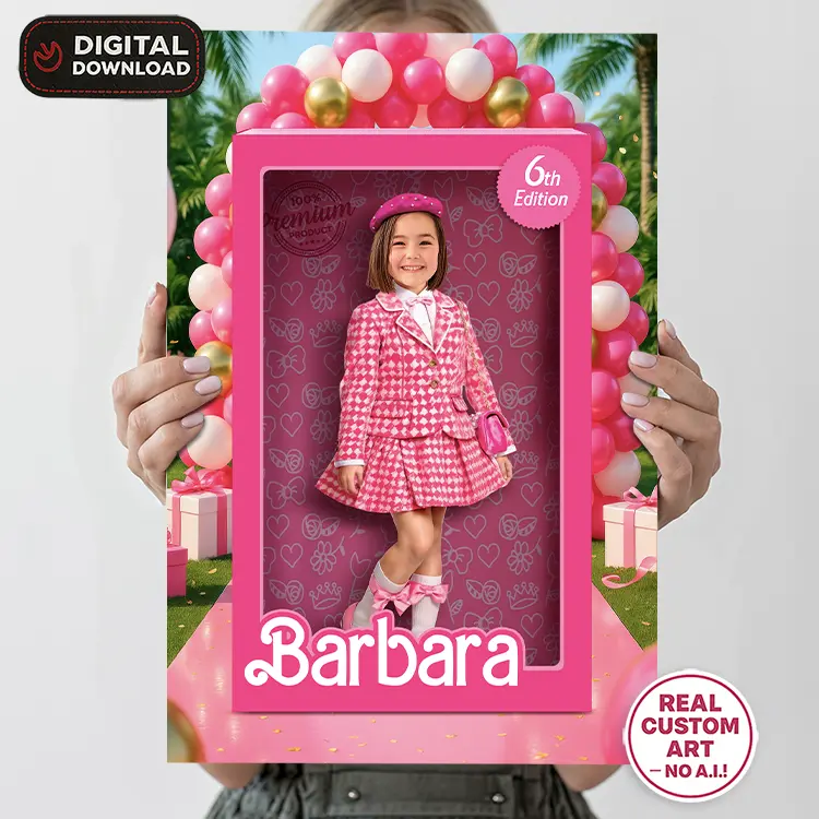 Doll Box Birthday Bundle – Personalized Fashion Doll Party Pack with Photo – Digital Download – Ready in 24h 3 Custom Doll Box Welcome Sign With Photo - Girls Birthday Party Decor