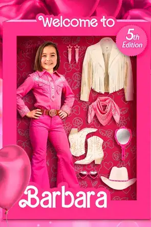 Personalized Doll Box Birthday Invitations & Party Decorations 19 Rodeo Outfit – Pink Cowgirl (vertical)