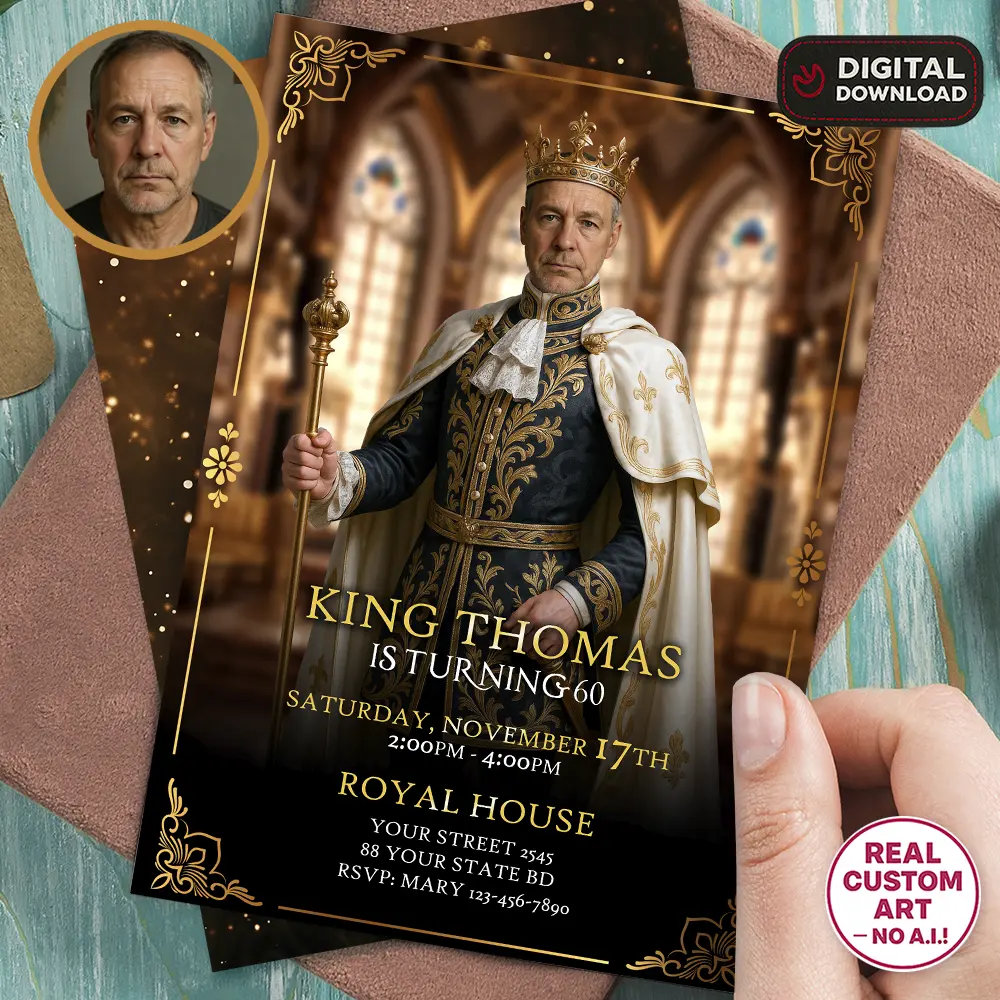 Royal King Birthday Invitation – Personalized Adult Party Photo Invitation – Delivered in 24h – Digital File 2 Royal King Birthday Invitation – Personalized Adult Party Photo Invitation – Delivered in 24h – Digital File