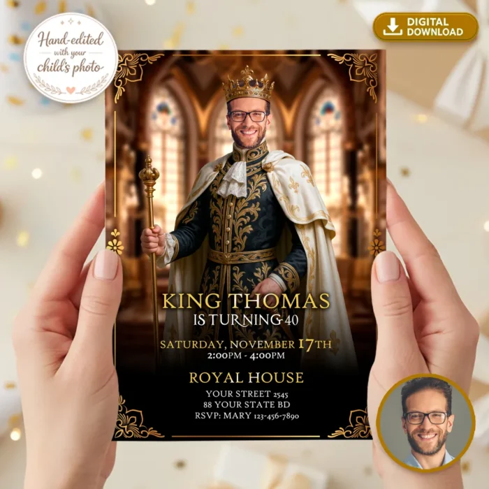 Royal King Birthday Invitation Gold and Blue Style