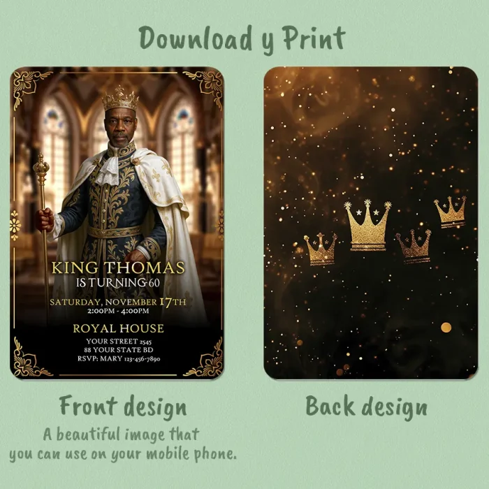 Royal King Birthday Invitation – Personalized Adult Party Photo Invitation – Delivered in 24h – Digital File
