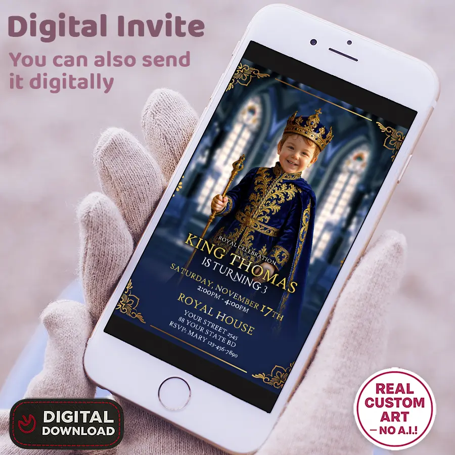 King Birthday Invitation With Photo – Personalized Royal Prince Party Invitation – Delivered in 24h – Digital File 3 King Birthday Invitation With Photo – Personalized Royal Prince Party Invitation – Delivered in 24h – Digital File