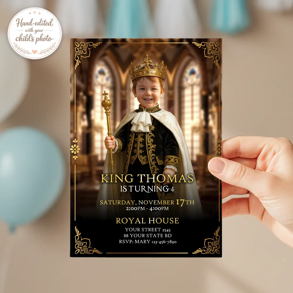 King Birthday Photo Invitation | Personalized Royal Prince & Little King Invite 4 King Birthday Photo Invitation | Personalized Royal Prince & Little King Invite