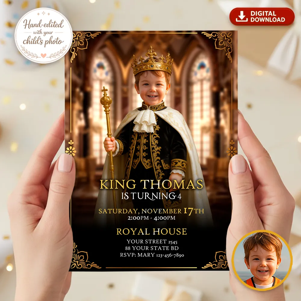 King Birthday Photo Invitation | Personalized Royal Prince & Little King Invite 3 King Birthday Photo Invitation | Personalized Royal Prince & Little King Invite