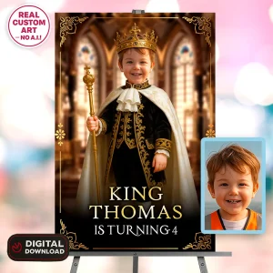 Custom King Birthday Welcome Sign – Royal Party Decoration With Photo – Made to Order Digital File