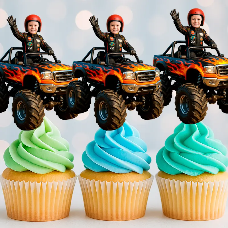 Monster Truck Cupcake Toppers Driving Mini Edition personalized design