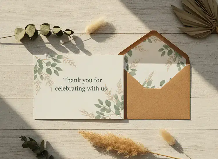 Wild One thank-you card with baby photo and soft jungle design