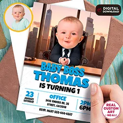 Baby Boss photo birthday invitation 5x7