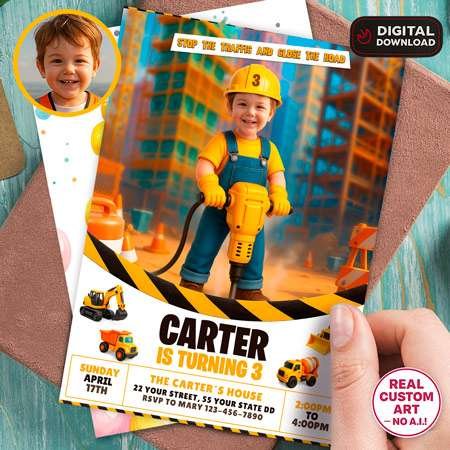 Personalized construction birthday invitation