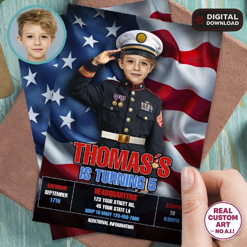 Custom army marine birthday invitation with photo