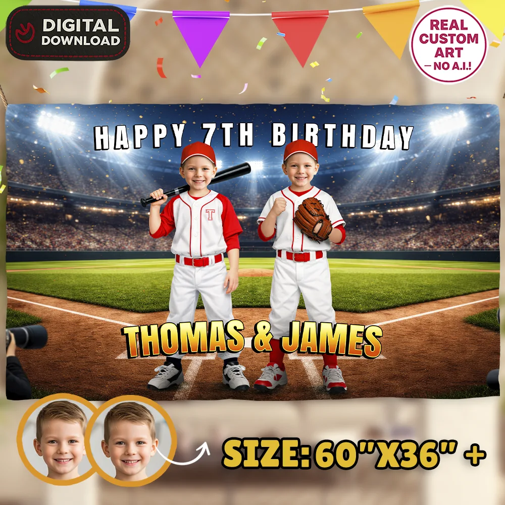 Baseball Birthday Photo Banner for Siblings – Two Kids Custom Sports Party Decoration – Delivered in 24h – Digital File 1 Baseball Birthday Photo Banner for Siblings – Two Kids Custom Sports Party Decoration – Delivered in 24h – Digital File