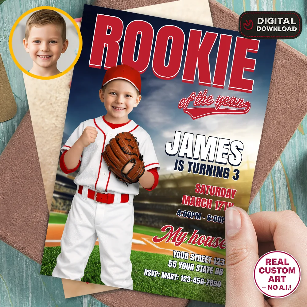 Baseball Birthday Photo Invitation – Custom Rookie Of The Year Invitation – Delivered in 24h – Digital File 1 Baseball Birthday Photo Invitation – Custom Baseball Photo Invitation – Delivered in 24h – Digital File