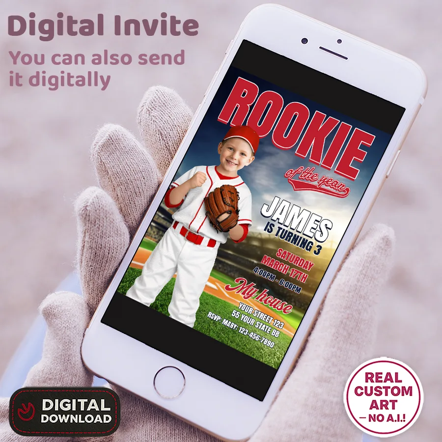 Baseball Birthday Photo Invitation – Custom Rookie Of The Year Invitation – Delivered in 24h – Digital File 3 Baseball Birthday Photo Invitation – Custom Rookie Of The Year Invitation – Delivered in 24h – Digital File - Image 3
