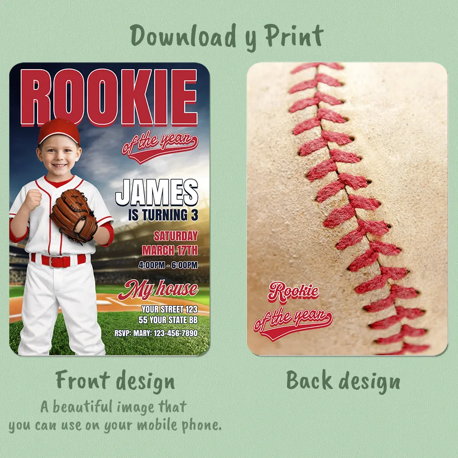 Baseball Birthday Photo Invitation – Custom Rookie Of The Year Invitation – Delivered in 24h – Digital File 2 Baseball Birthday Photo Invitation – Custom Rookie Of The Year Invitation – Delivered in 24h – Digital File