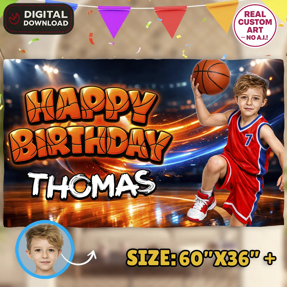 Basketball Birthday Bundle – Personalized Basketball Party Pack with Photo – Digital Download – Ready in 24h 3 Basketball Birthday Photo Banner – Custom Sports Party Decoration – Delivered in 24h – Digital File