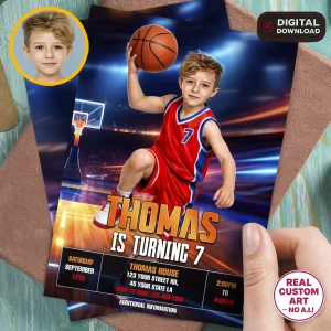 Custom Basketball Photo Invitation – Personalized Sports Birthday Invitation – Delivered in 24h – Digital File