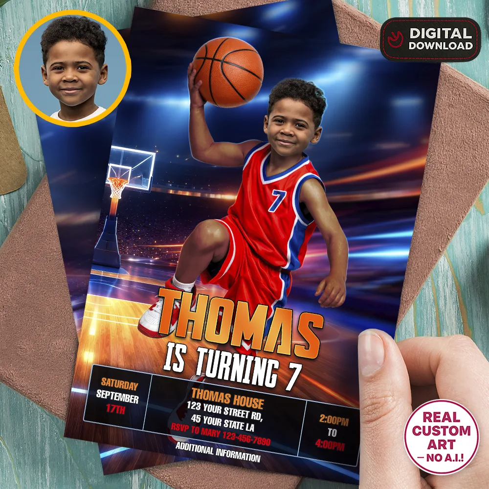 Custom Basketball Photo Invitation – Personalized Sports Birthday Invitation – Delivered in 24h – Digital File 2 Custom Basketball Photo Invitation – Personalized Sports Birthday Invitation – Delivered in 24h – Digital File