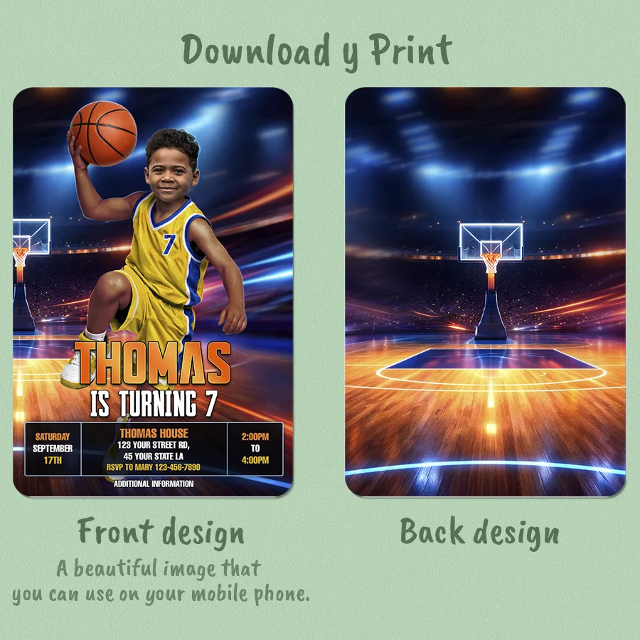Personalized Basketball Photo Invitation – Custom Sports Birthday Invitation – Delivered in 24h – Digital File 3 Personalized Basketball Photo Invitation – Custom Sports Birthday Invitation – Delivered in 24h – Digital File