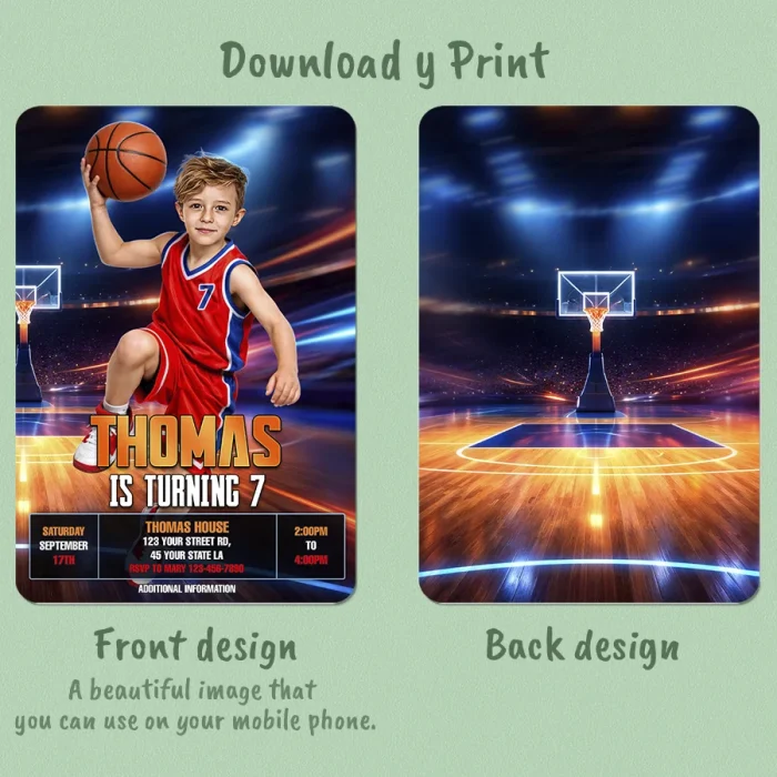 Custom Basketball Photo Invitation – Personalized Sports Birthday Invitation – Delivered in 24h – Digital File