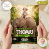 Jungle Wild One Invitation | Elephant Ride Photo Invite 3 Jungle Wild One Birthday Invitation – Custom Elephant Photo Invitation – 24h Delivery – Digital File