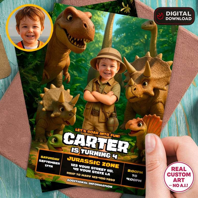 Personalized Dino Birthday Photo Invitation – Custom Jurassic Party Invitation – Delivered in 24h – Digital File 1 Personalized Dino Birthday Photo Invitation – Custom Jurassic Party Invitation – Delivered in 24h – Digital File