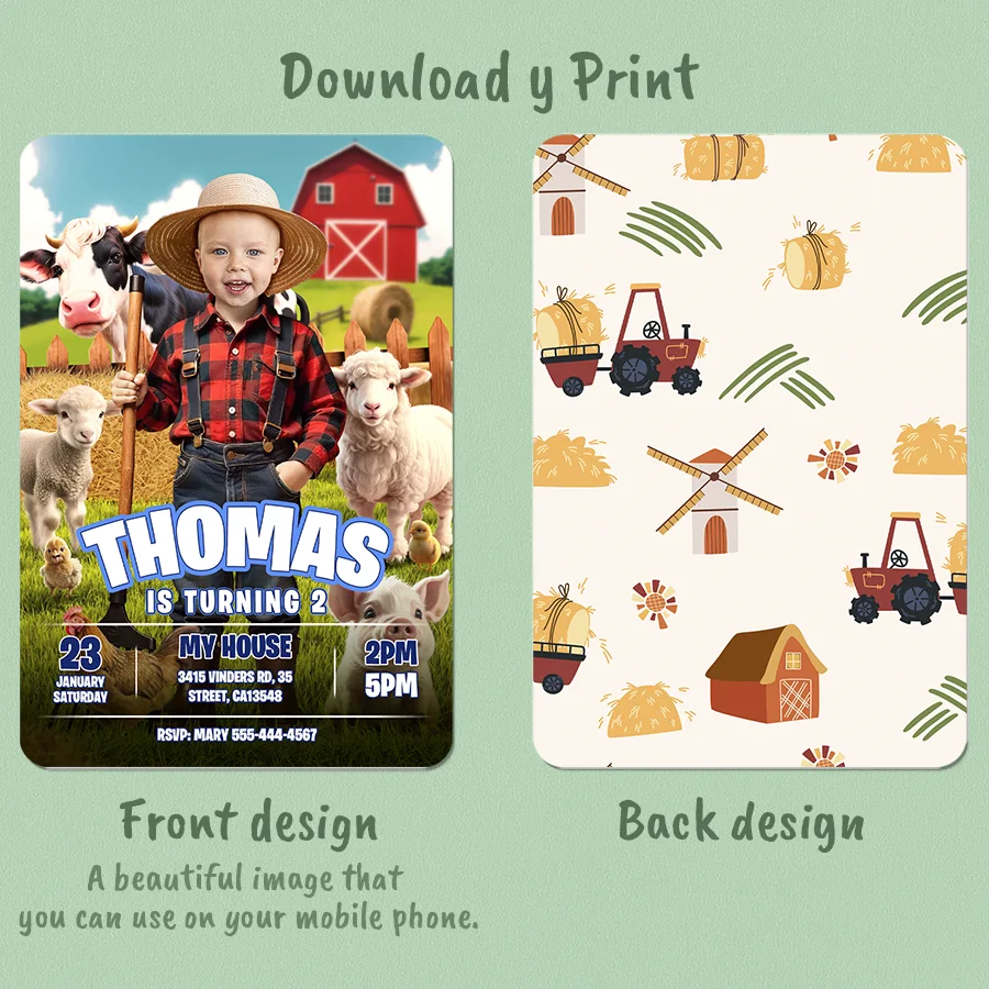 Farmer Birthday Photo Invitation – Personalized Farmer Invitation Kids – Delivered in 24h – Digital File 3 Farmer Birthday Photo Invitation – Personalized Farmer Invitation Kids – Delivered in 24h – Digital File