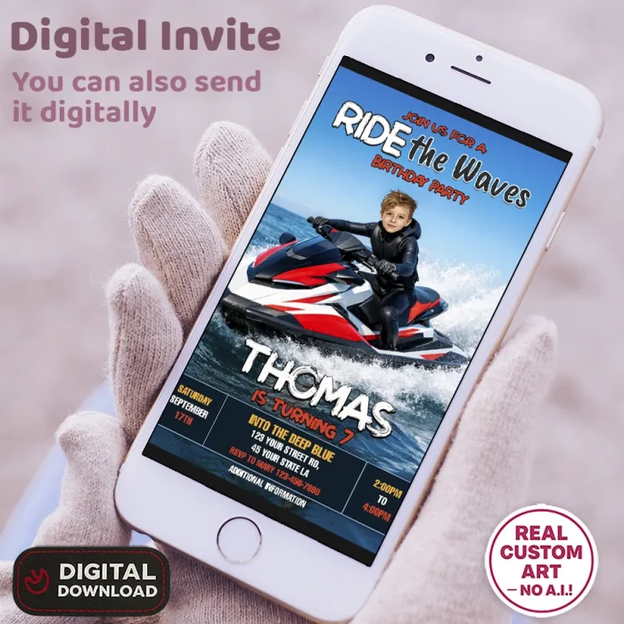 Jet Ski Birthday Invitation – Custom Jet Ski Photo Invitation – 24h Delivery – Digital File