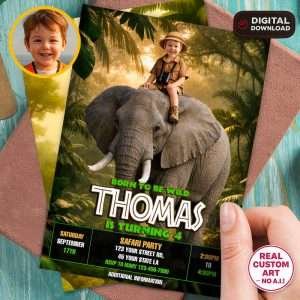 Jungle Birthday Invitation – Custom Safari Photo Invitation – 24h Delivery – Digital File