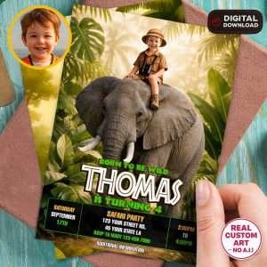 Jungle Photo Invitation Invitation – Custom Safari Birthday Invitation – 24h Delivery – Digital File