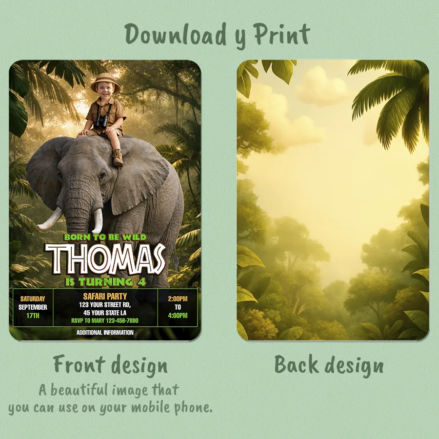 Jungle Birthday Invitation – Custom Safari Photo Invitation – 24h Delivery – Digital File 2 Jungle Birthday Invitation – Custom Safari Photo Invitation – 24h Delivery – Digital File