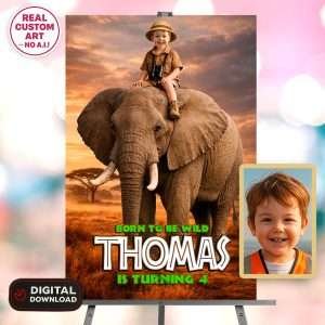 Safari Photo Welcome Sign – Custom Safari Elephant Design – Delivered in 24h – Digital File