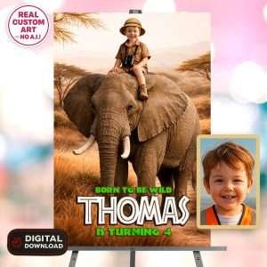 Custom Safari Welcome Sign – Safari Elephant Photo Party Decor – Delivered in 24h – Digital File