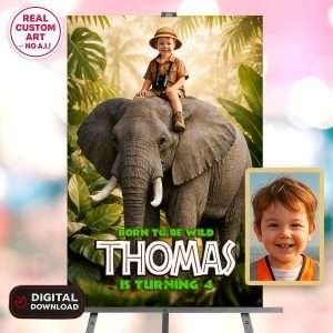 Jungle Photo Welcome Sign – Custom Jungle Elephant Design – Delivered in 24h – Digital File