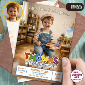 Art Party Invitation – Personalized Little Artist Birthday Photo Invitation – Delivered in 24h – Digital File