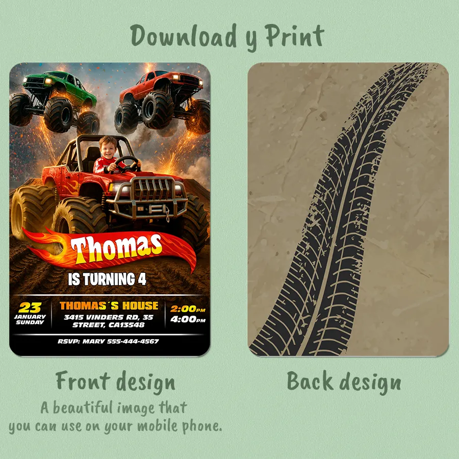Turbo Racing Monster Truck Birthday Invitation – Personalized Off-Road Photo Invitation – Delivered in 24h – Digital File 2 Turbo Racing Monster Truck Birthday Invitation – Personalized Off-Road Photo Invitation – Delivered in 24h – Digital File - Image 2