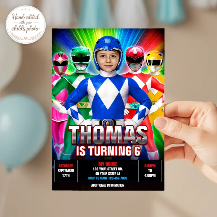 Personalized Power Rangers Birthday Invitation | Custom Power Rangers Photo Invite