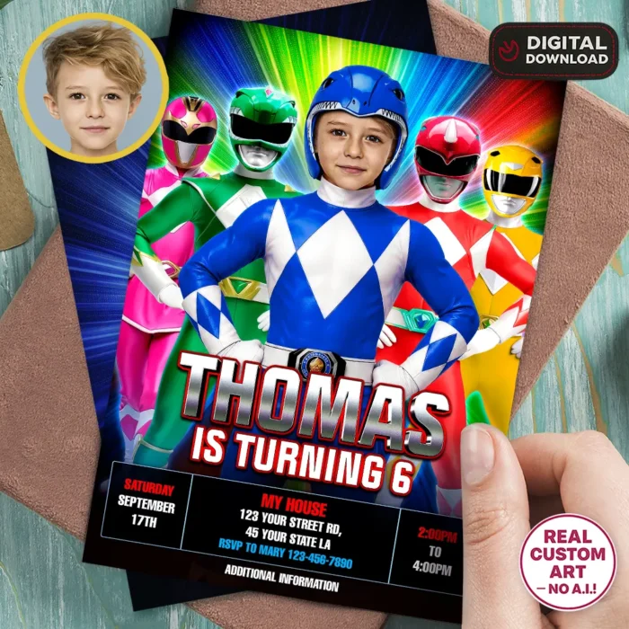 Personalized Power Rangers Birthday Invitation | Custom Power Rangers Photo Invite 1 Personalized Power Rangers Birthday Invitation | Custom Power Rangers Photo Invite