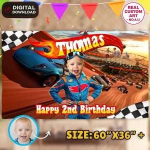 Turbo Racing Cars Birthday Photo Banner – Custom High-Speed Party Decoration – Delivered in 24h – Digital File