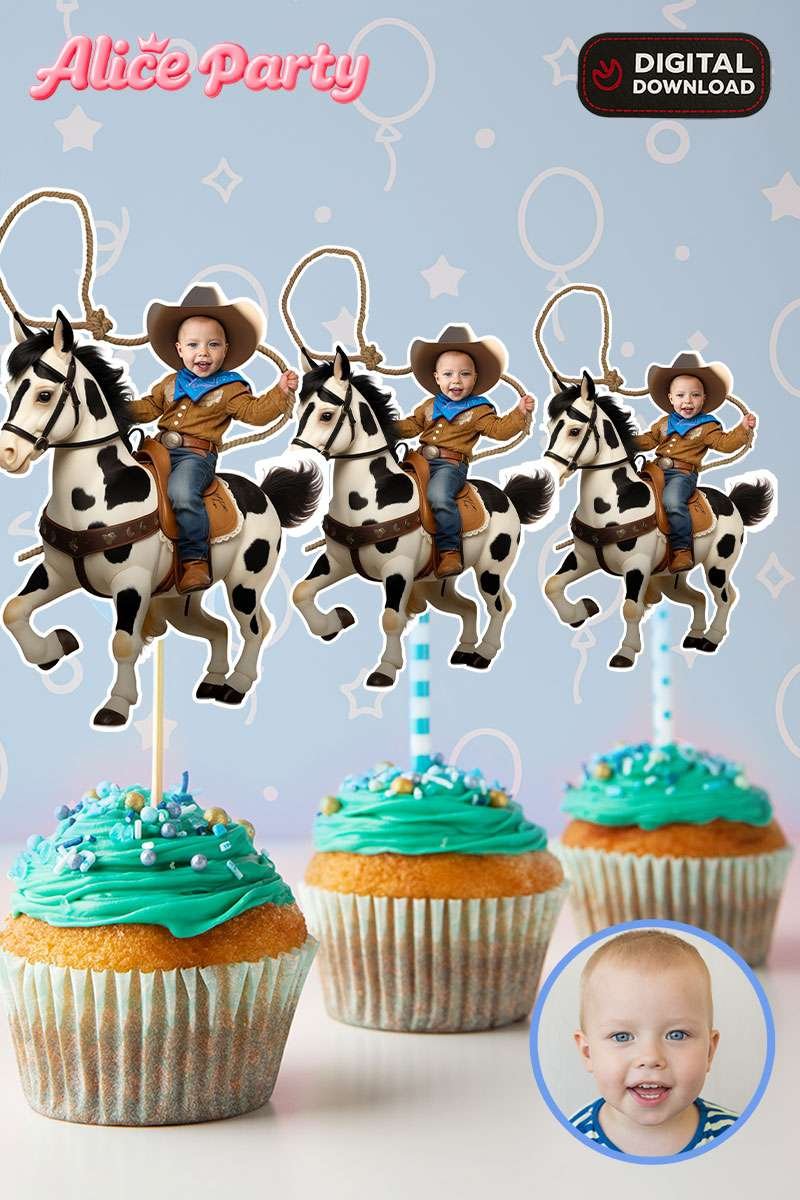Personalized Cowboy Rodeo Cupcake Toppers – Custom Western Birthday Party Decoration – Delivered in 24h – Digital File 1 Personalized Cowboy Rodeo Cupcake Toppers – Custom Western Birthday Party Decoration – Delivered in 24h – Digital File