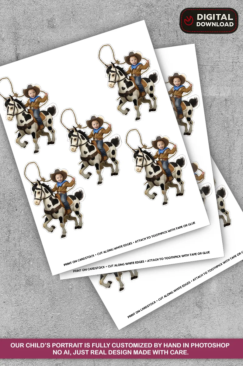 Personalized Cowboy Rodeo Cupcake Toppers – Custom Western Birthday Party Decoration – Delivered in 24h – Digital File 4 Personalized Cowboy Rodeo Cupcake Toppers