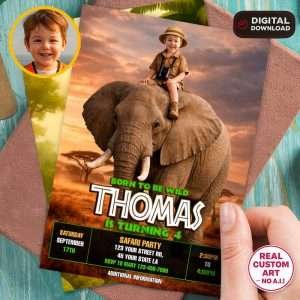 Safari Birthday Photo Invitation – Custom Safari Invitation – 24h Delivery – Digital File