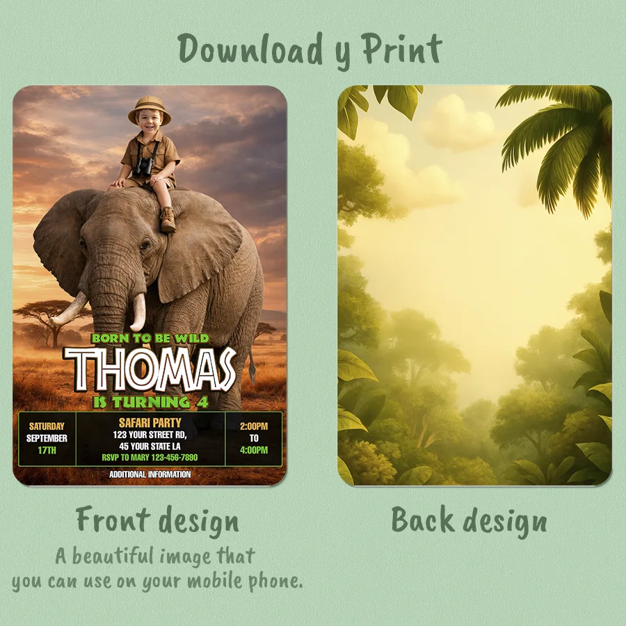 Safari Birthday Photo Invitation – Custom Safari Invitation – 24h Delivery – Digital File 2 Safari Birthday Photo Invitation – Custom Safari Invitation – 24h Delivery – Digital File - Image 2