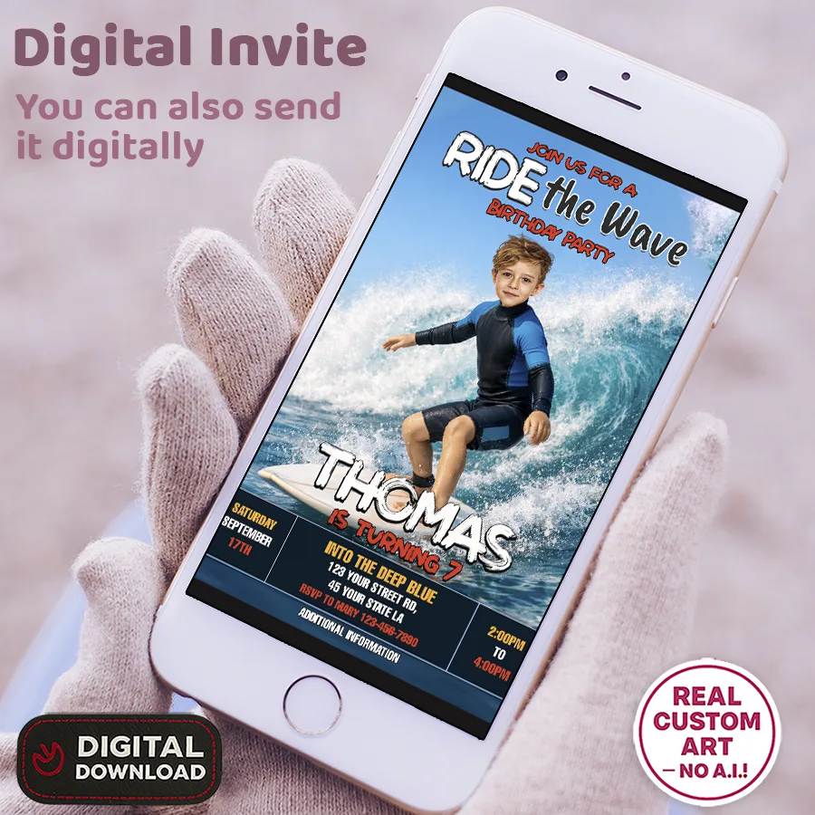 Surf Birthday Invitation – Custom Surfer Photo Invitation – 24h Delivery – Digital File 3 Surf Birthday Invitation – Custom Surfer Photo Invitation – 24h Delivery – Digital File