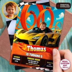 Turbo Racing Cars Birthday Invitation – Custom High-Speed Photo Invitation – Delivered in 24h – Digital File