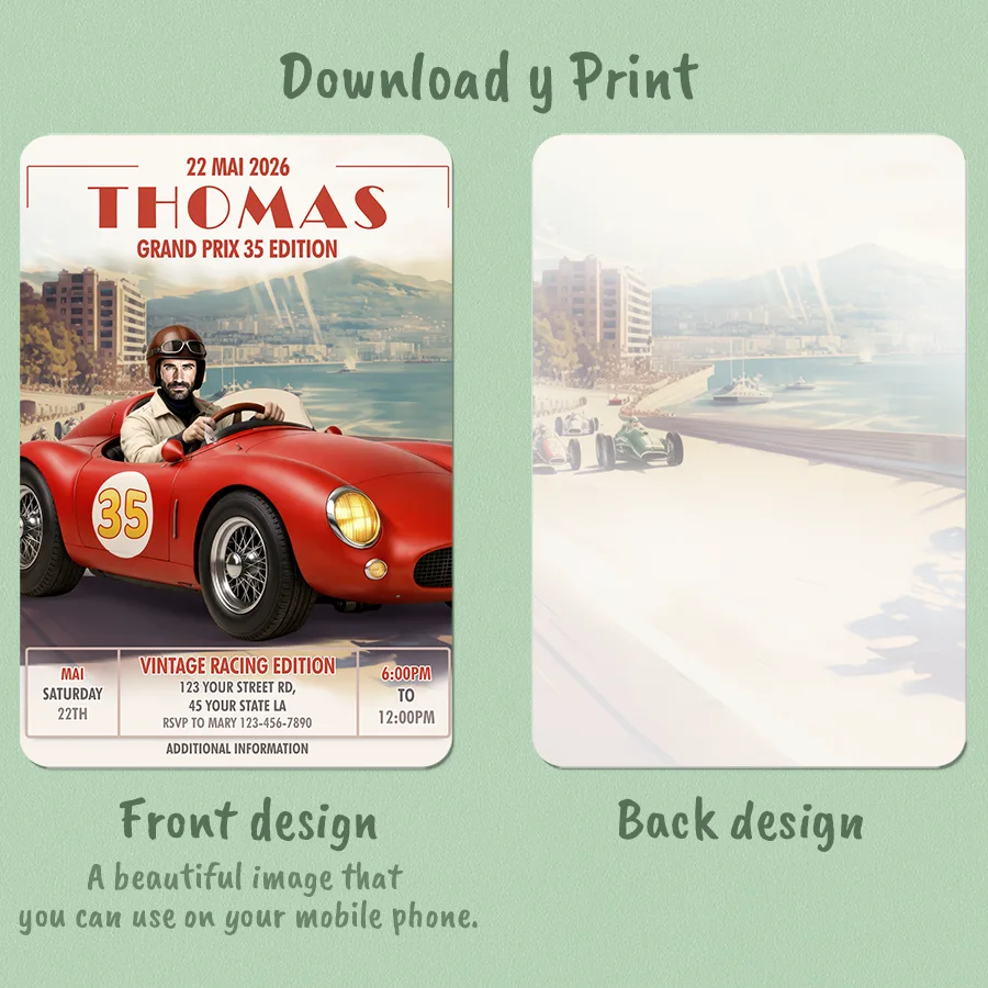 Custom Vintage Racing Birthday Invitation (Adults) – Personalized Custom Photo Invitation – 24h Delivery – Digital File 2 Custom Vintage Racing Birthday Invitation (Adults) – Personalized Custom Photo Invitation – 24h Delivery – Digital File - Image 2